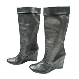 Giorgia Galassi Womens Boots EU 37 Gold Metallic Soft Italian Leather Wedge Heel